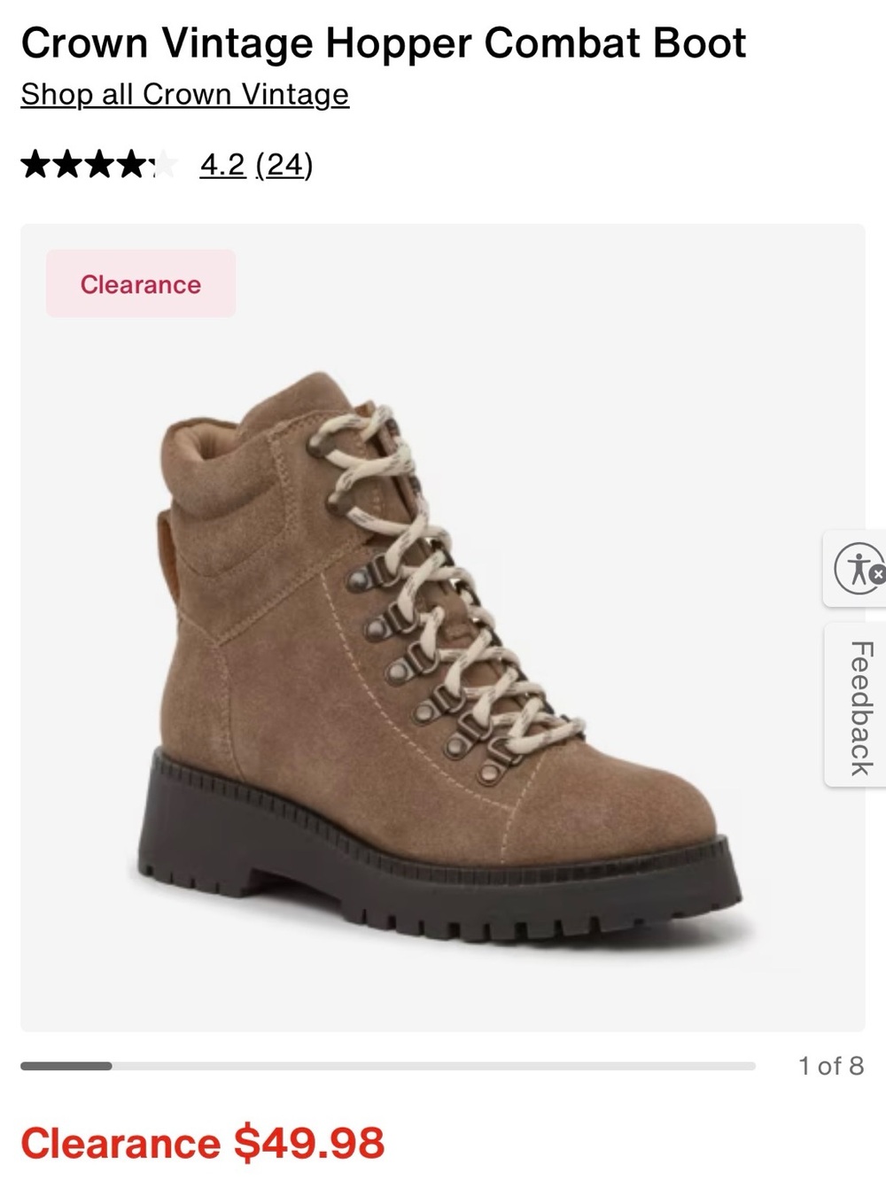 Crown Vintage Taupe Suede Lace-Up Combat Boot- Never Worn